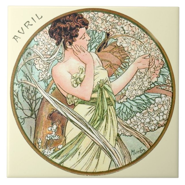 Art nouveauMucha kalender April Kakelplatta (Framsidan)