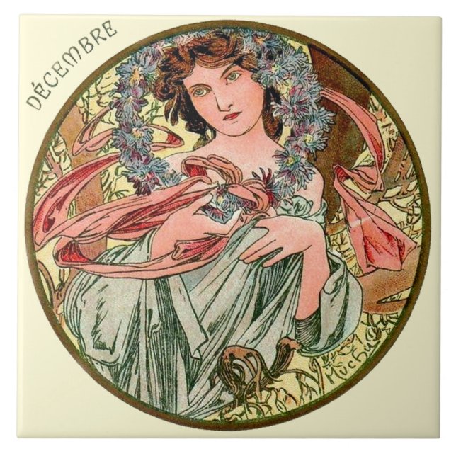 Art nouveauMucha kalender December Kakelplatta (Framsidan)