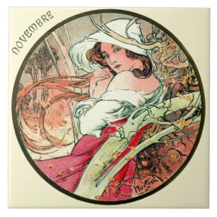 Art nouveauMucha kalender November Kakelplatta