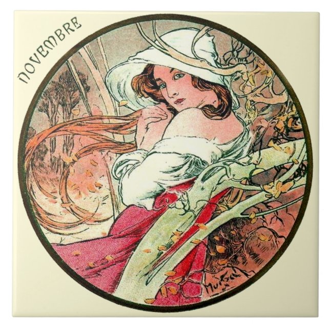 Art nouveauMucha kalender November Kakelplatta (Framsidan)