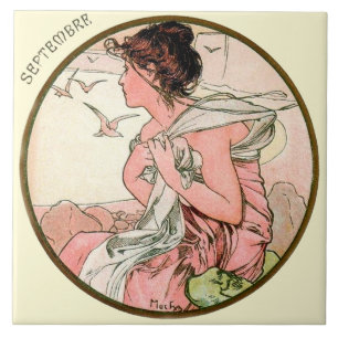 Art nouveauMucha kalender September Kakelplatta