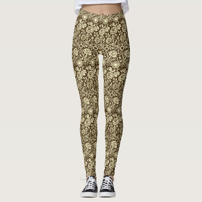 Art nouveaunejlikadamast, brunt och kräm leggings (Framsida)
