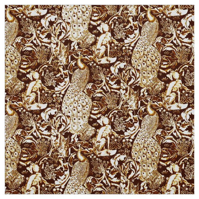 Art nouveaupåfågeltryck, brunt och kräm tyg (Provkarta)