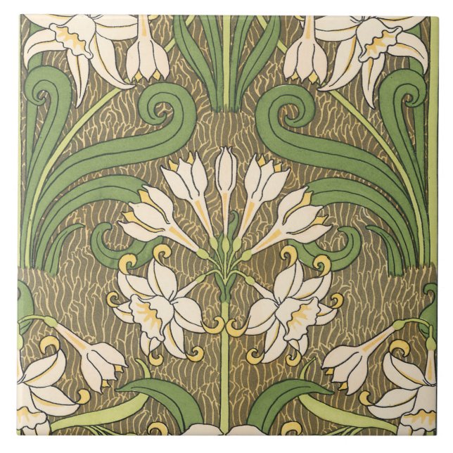 Art nouveaupåskliljar kakelplatta (Framsidan)