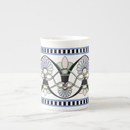 Art nouveaupastellsnäckor, liljar & svartrandar benporslin mugg