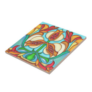 Art nouveauPomegranatesmålat glass Kakelplatta