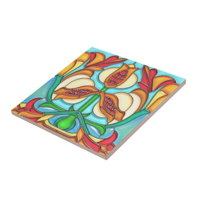 Art nouveauPomegranatesmålat glass Kakelplatta (Sidan)