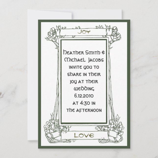 Art nouveauram med vines och bär i grönt inbjudningar (Framsida)