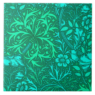 Art nouveausjögräsblommigt, turkos och Aqua Kakelplatta