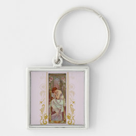 Art Noveau Nattens vila av Alphonse Mucha Fyrkantig Silverfärgad Nyckelring