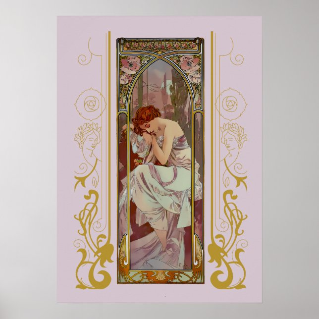 Art Noveau Night's Rest av Alphonse Mucha Poster (Framsidan)