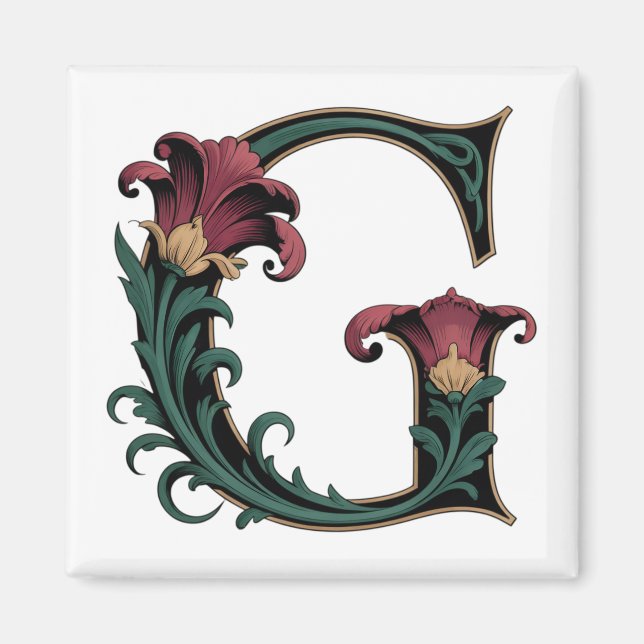 Art Nuevo Röd och Grön Bokstav G Magnet (Framsidan)