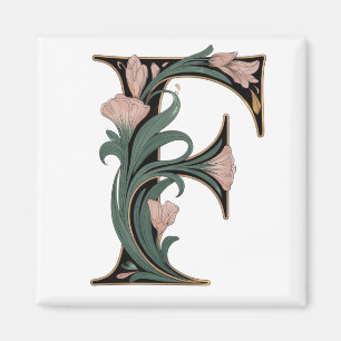 Art Nuevo Rosa och Grön Bokstav F Magnet