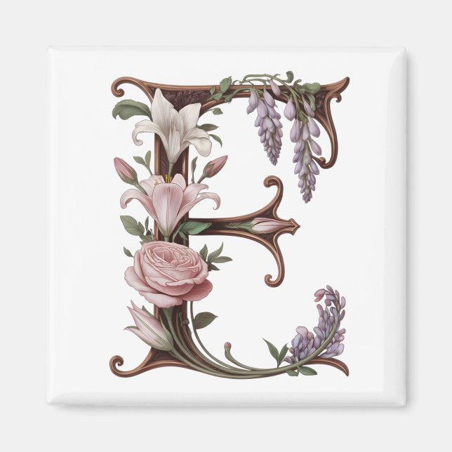 Art Nuevo Rosa och Lila Bokstav E Magnet (Framsidan)