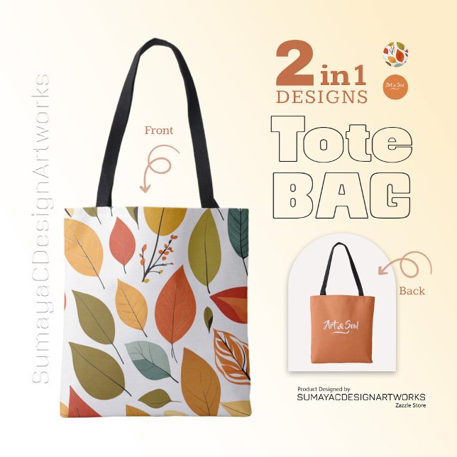 Art och Soul Orange Löv 2 i 1 ton Tygkasse (2 Faces in 1 Tote Bag )