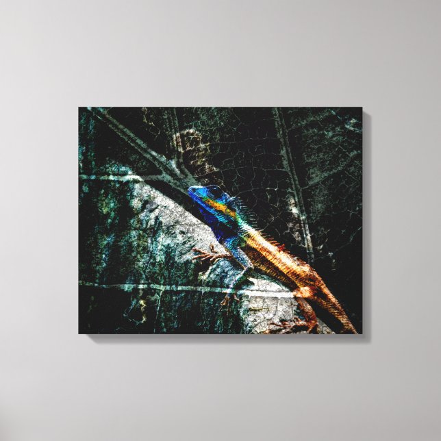 Art ödla vid löv canvastryck (Framsida)