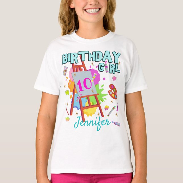 Art Paint Painting Splatter Birthday Girl Matching T Shirt (Framsida)