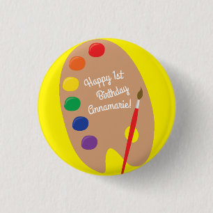 Art Paint Palette Cute 1:a födelsedagen Party Knapp