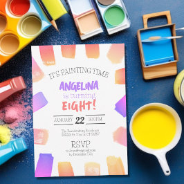 Art Paint Party Birthday Rainbow Brush Stroke Inbjudningar