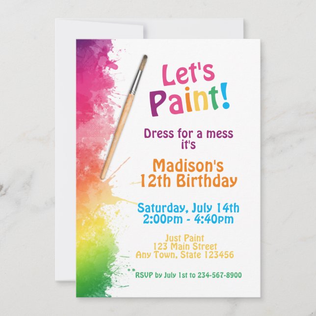 Art Paint Party-inbjudan Inbjudningar (Framsida)