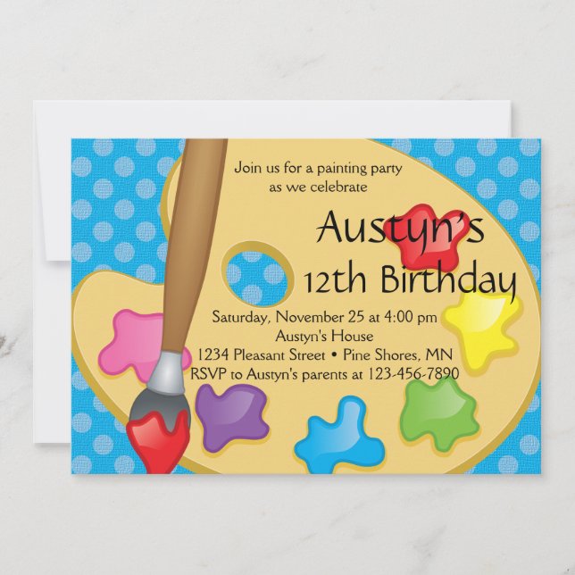 Art Painting Blue Birthday-inbjudningar Inbjudningar (Framsida)