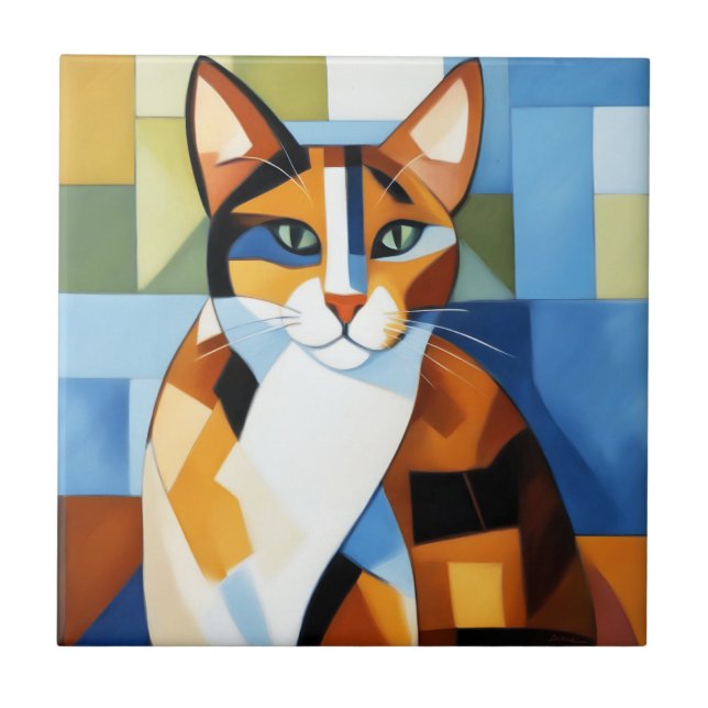 Art Painting Cubist Calico Cat Kakelplatta (Framsidan)