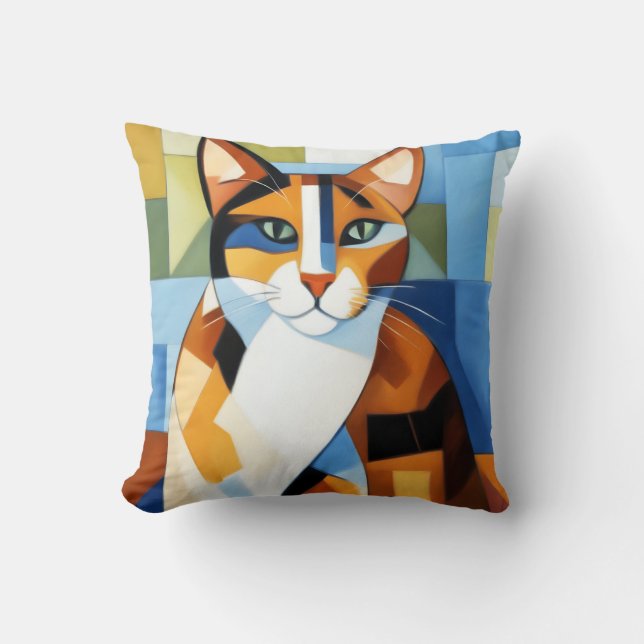Art Painting Cubist Calico Cat Kudde (Framsida)