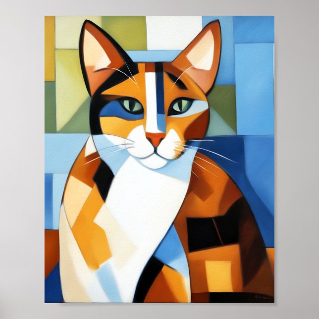 Art Painting Cubist Calico Cat Poster (Framsidan)