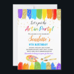 Art Painting Party Kid Birthday-inbjudan Inbjudningar<br><div class="desc">Cute-födelsedagsinbjudan i stil. Tema: Art Jamming Painting Party. Tillfälle: födelsedag. Stil: Cute,  Cheerful,  Roligt,  Elegant. Färger: Bright Rainbow Färg,  Guld,  White. Grafik: Regnbåge Watercolor Penslar,  Guld Glitter.</div>