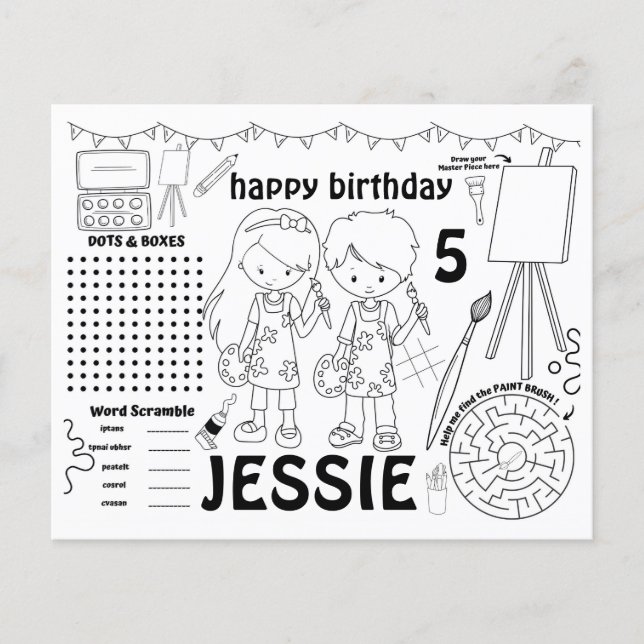 Art party bordstablett, konsthändelse och färgning (Framsida)