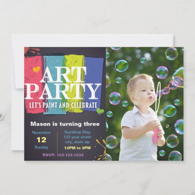 Art Party-födelsedagsinbjudan med foto Inbjudningar (Framsida)