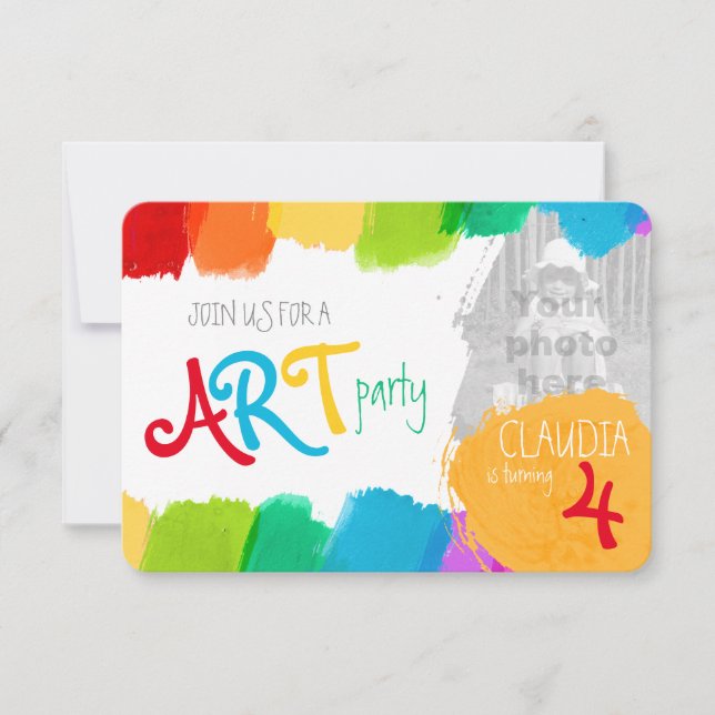 Art party målar 4e födelsedagen party inbjudan (Framsida)
