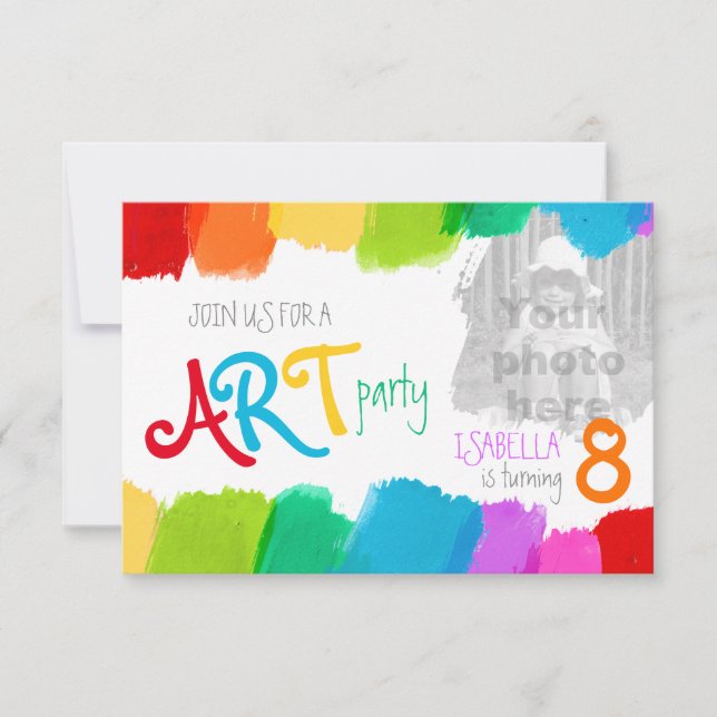 Art party målar födelsedagsfest inbjudan (Framsida)