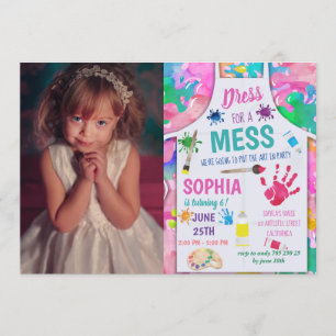 Art Party målar Party med Photo Girl Birthday Inbjudningar
