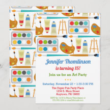 Art Party på födelsedagsbjudande - färgade konstha