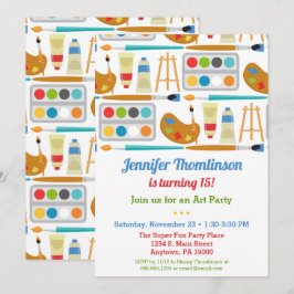 Art Party på födelsedagsbjudande - färgade konstha Inbjudningar