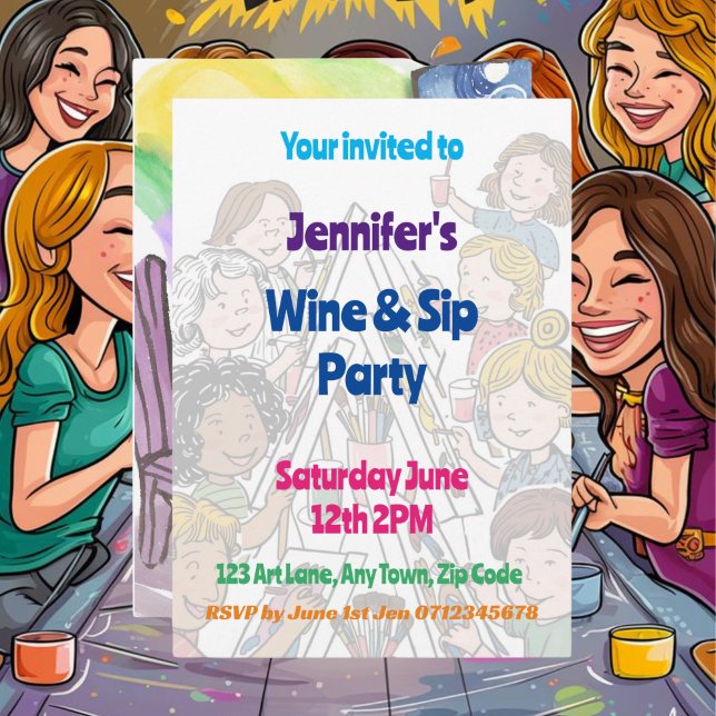 Art party Paint och Sip Teenagers firande Inbjudningar (Skapare uppladdad)