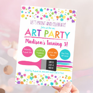 Art Party Paint Party Birthday Inbjudningar