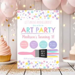 Art Party Paint Party Pastel Birthday Inbjudningar