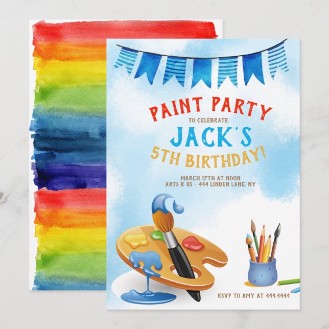 Art Party Painting Birthday Inbjudningar (Fram/baksida)