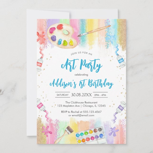 Art Party Painting Craft Birthday Invitation Inbjudningar (Framsida)