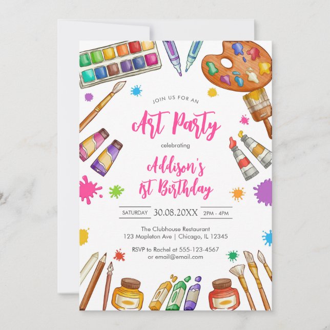 Art Party Painting Craft Birthday Party Invitation Inbjudningar (Framsida)