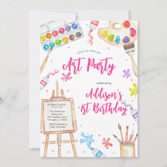 Art Party Painting Craft Birthday Party Invitation Inbjudningar (Framsida)