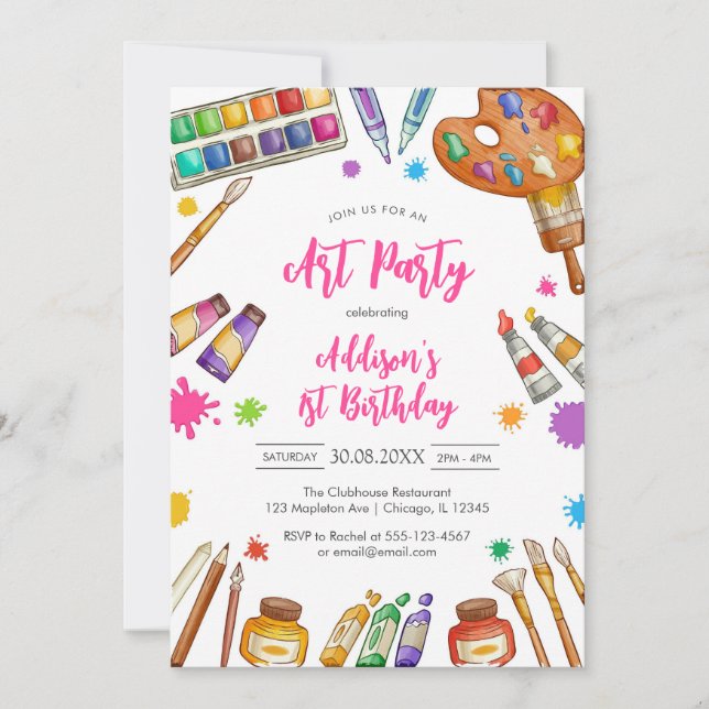 Art Party Painting Craft Birthday Party Invitation Inbjudningar (Framsida)