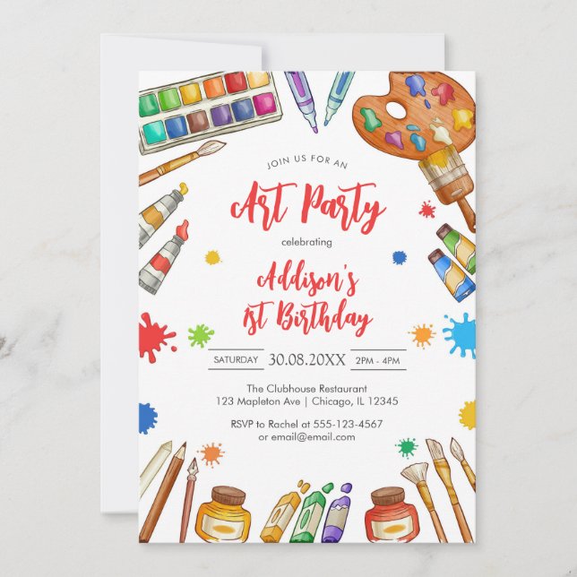 Art Party Painting Craft Birthday Party Invitation Inbjudningar (Framsida)