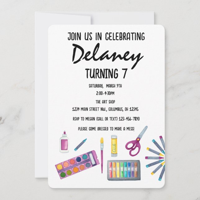 Art Party Painting Craft Party för flickor Invati Inbjudningar (Framsida)