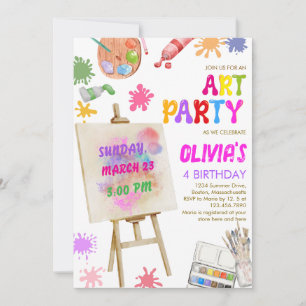Art Party Painting Girl Birthday-inbjudan Inbjudningar