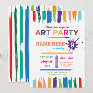 Art Party Painting Teckning Paint Birthday Inbjuda Inbjudningar