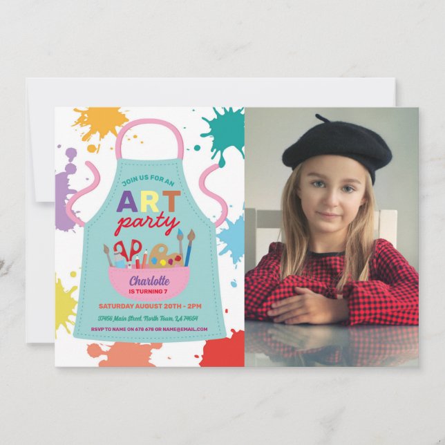 Art Party Painting Teckning Paint Crafts Apron Inbjudningar (Framsida)