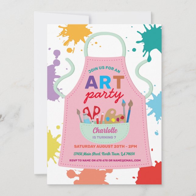 Art Party Painting Teckning Paint Crafts Apron Inbjudningar (Framsida)
